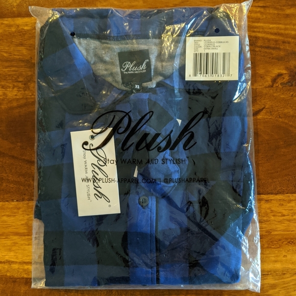 REVOLVE x PLUSH Buffalo Plaid Pajama Set & Scrunchie, Blue XS NWT - Picture 7 of 10